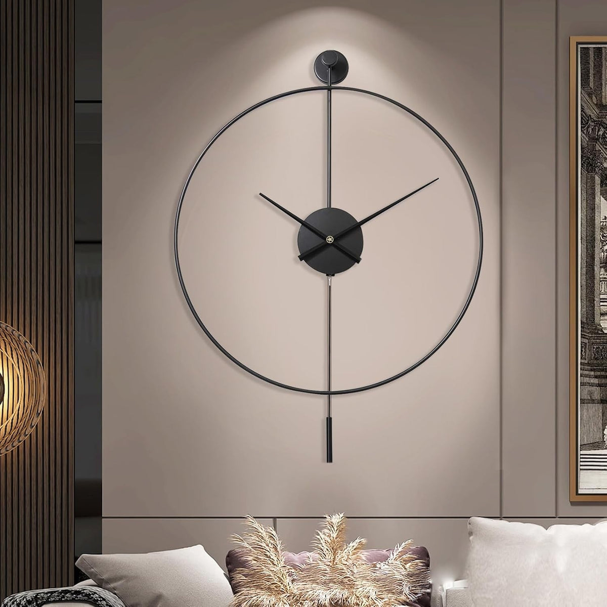 Large Wall Clock Pendulum Silent 60cm Black Modern Metal Analogue Home Decor