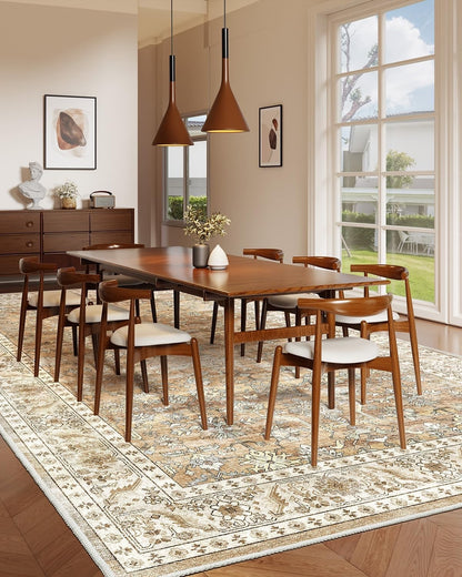 Area Rug Carpet Washable Vintage Beige Brown Non Slip Low Pile 240x340cm Home