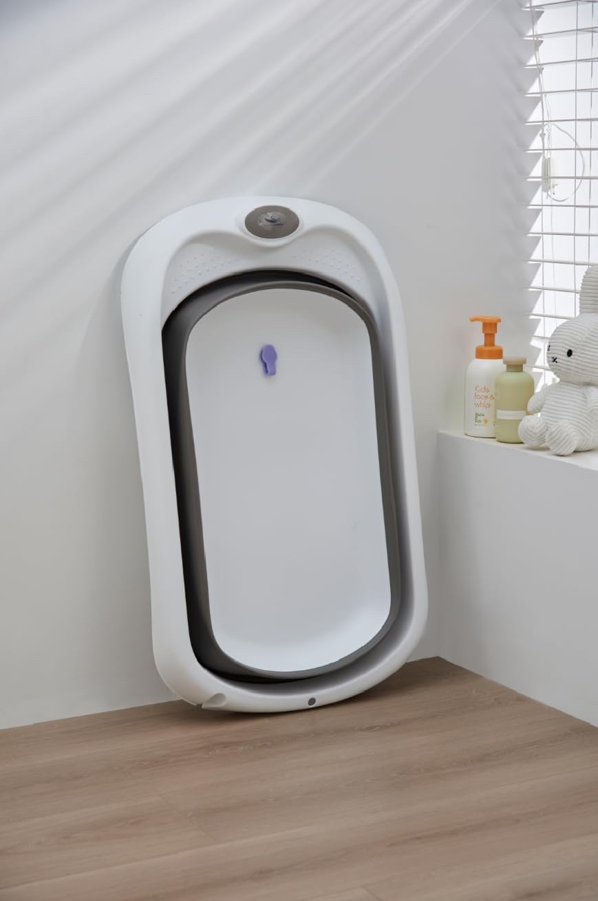 Baby Bath Tub Stand Foldable Newborn Bathtub 81cm Grey Non Slip Seat Drain 0-24M