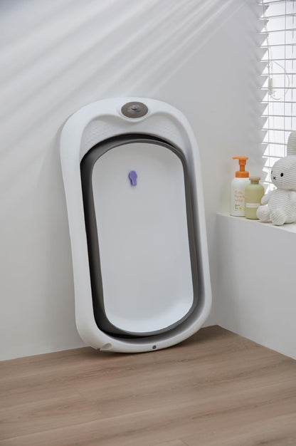 Baby Bath Tub Stand Foldable Newborn Bathtub 81cm Grey Non Slip Seat Drain 0-24M