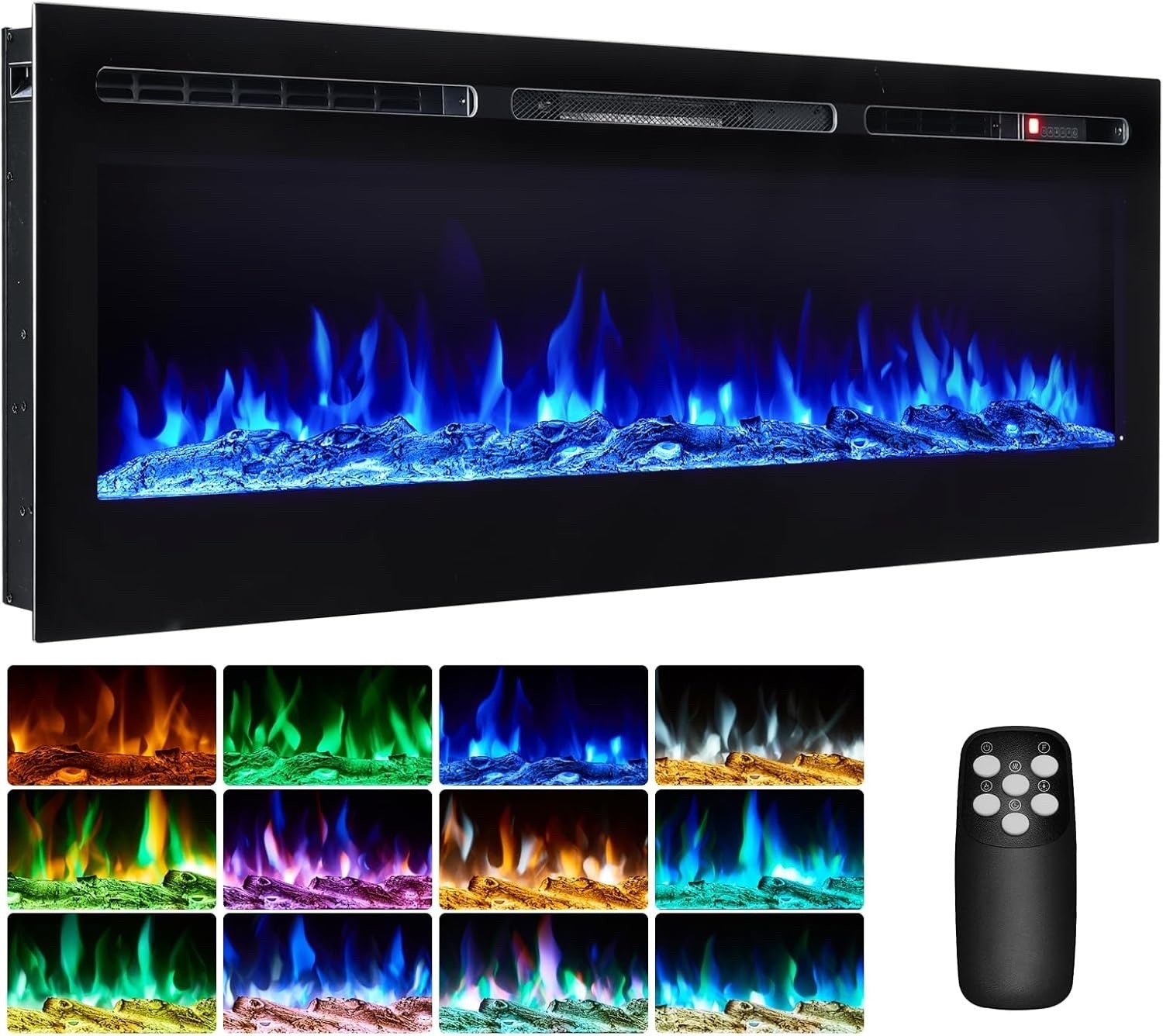 INMOZATA 127cm Electric Fireplace Recessed/Wall 12-Colour LED Flame 900/1800W