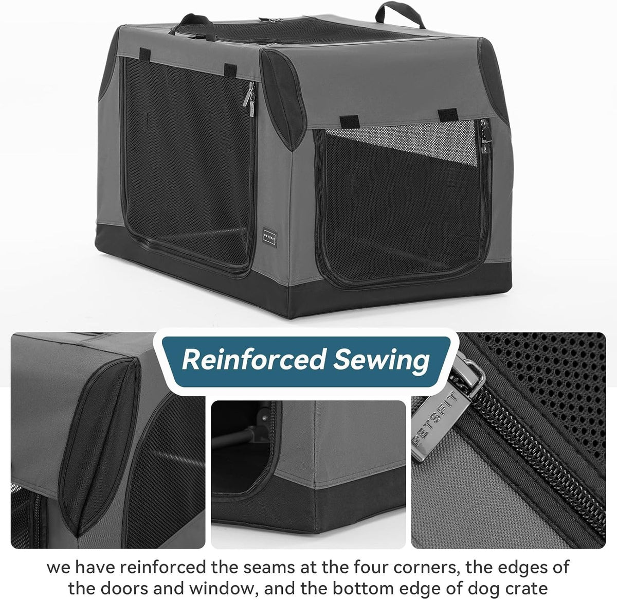 Petsfit Foldable Dog Travel Crate Large Grey 91x61x58cm Portable Car Carrier