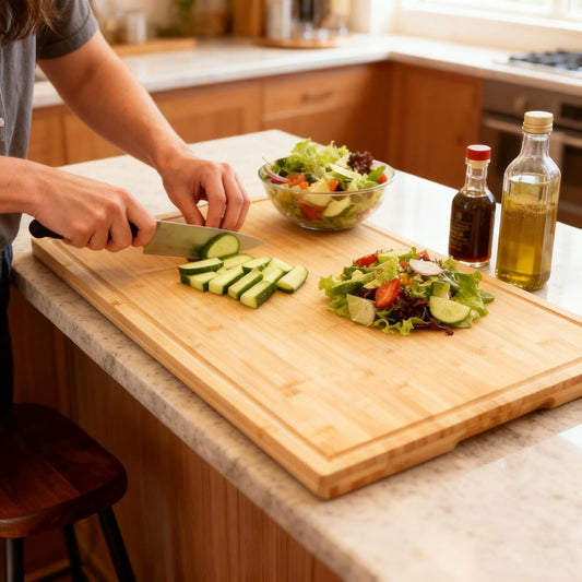 Bamboo Chopping Board Extra Large Butcher Block Juice Groove Handles Kitchen