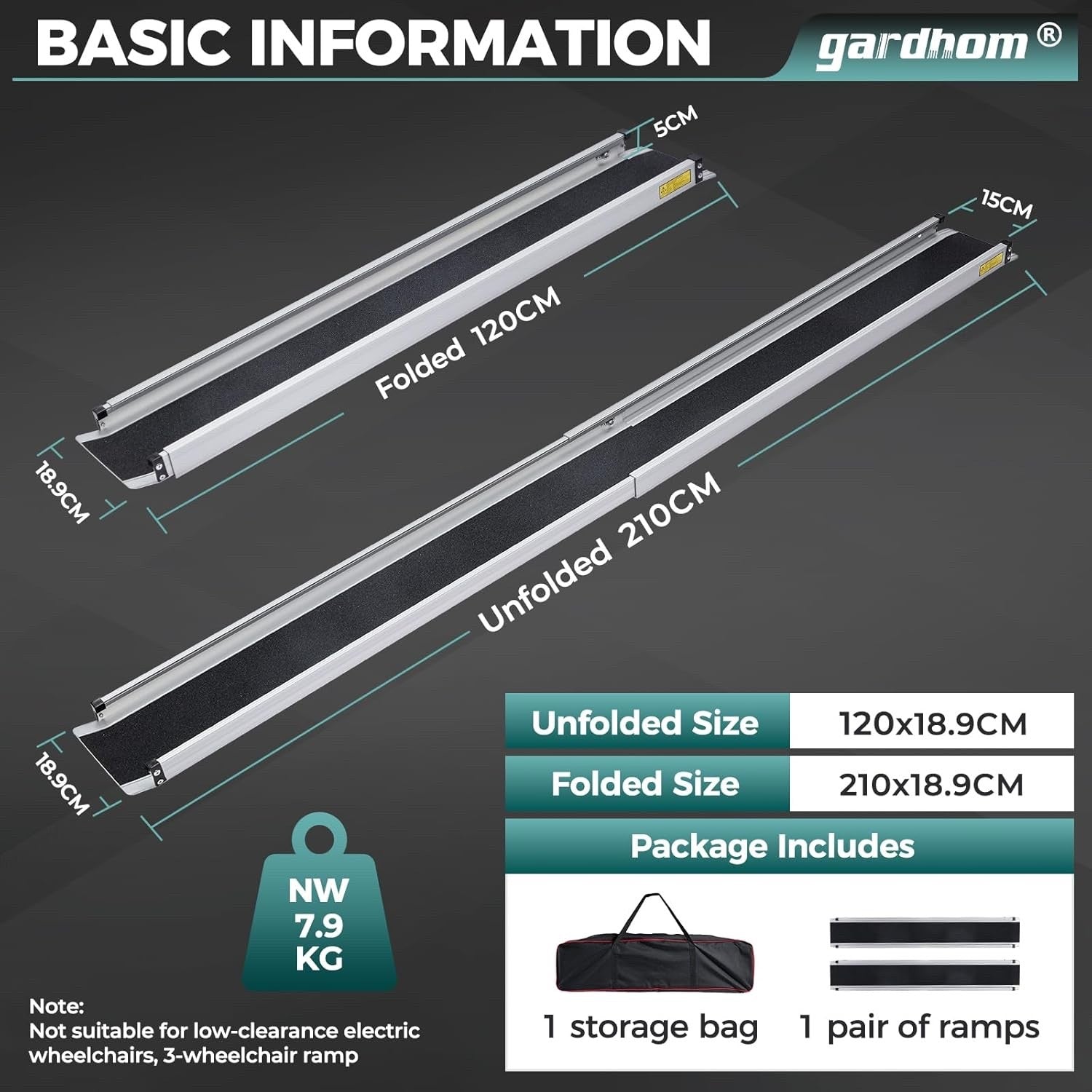 2PCS 7FT Telescopic Wheelchair Ramps Portable Adjustable 272KG Heavy Duty