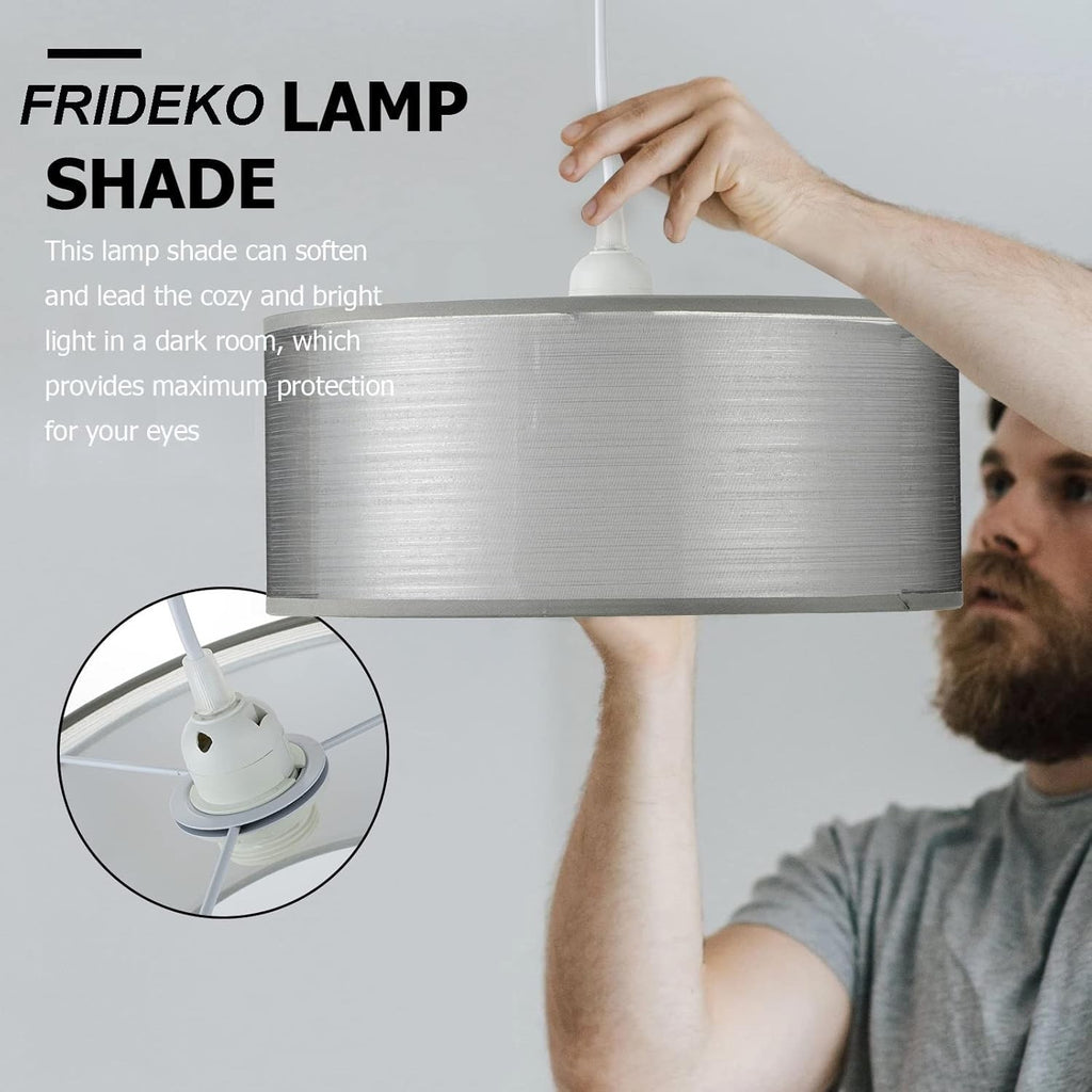 Modern Grey Ceiling Light Shade 2 Tier Drum Fabric Lampshade 30cm