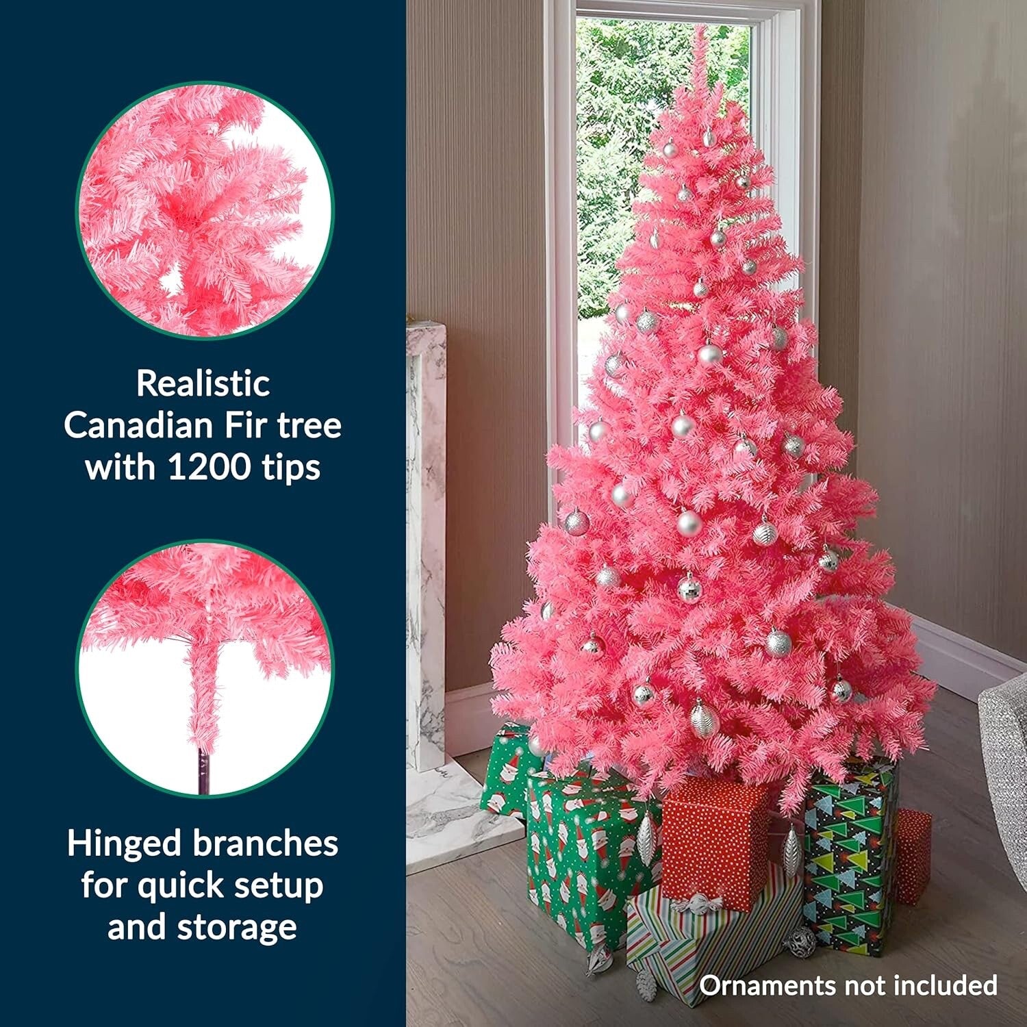 Prextex 1.8M Pink Artificial Christmas Tree Canadian Fir with Metal Stand Indoor