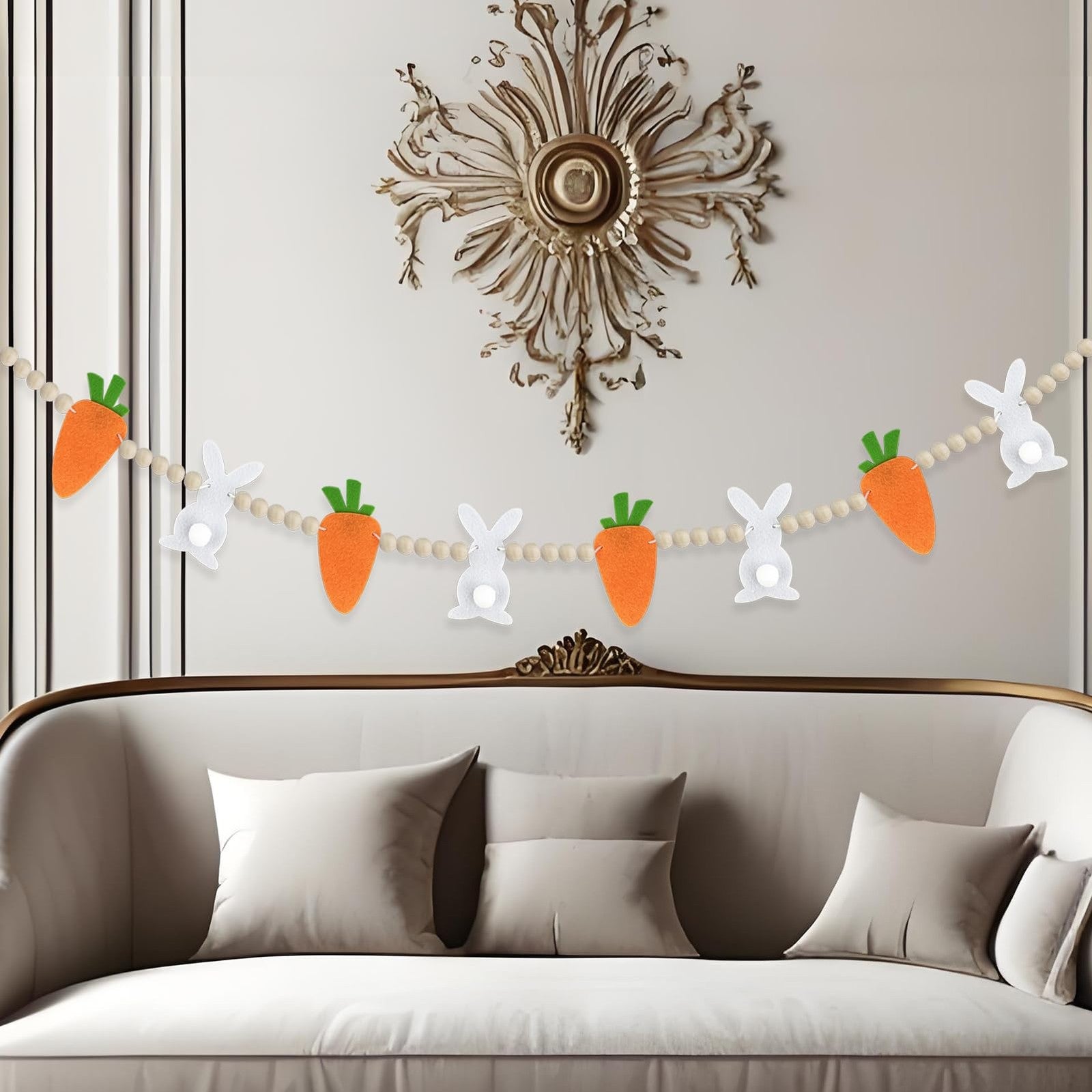 Easter Bunny Garland Wooden Beads 2.35m Hanging Easter Decoration