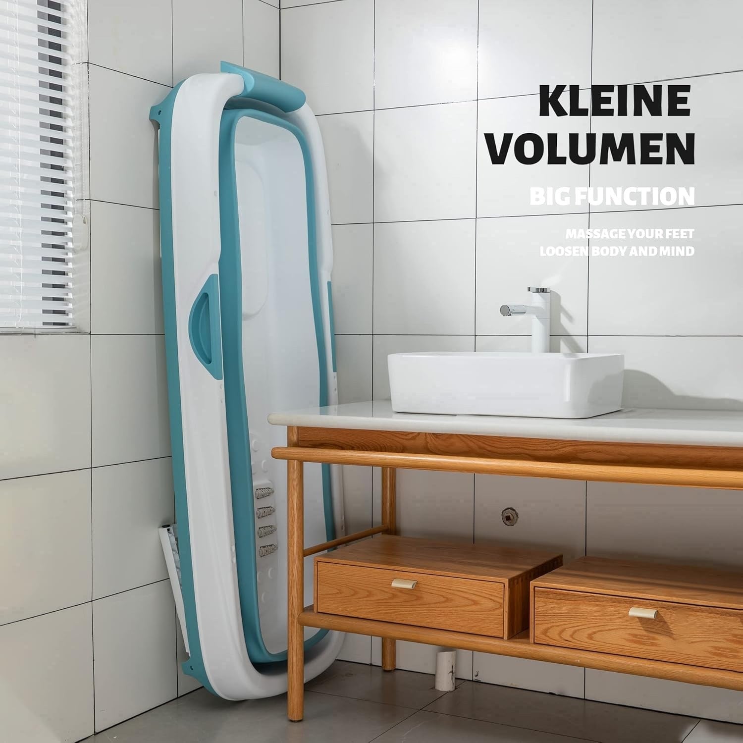 Schwänlein Foldable Adult Bathtub Portable Large 158cm with Lid & Soap Box Blue