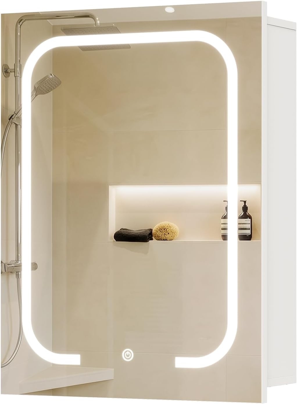 Bathroom Mirror Cabinet LED Lighted Wall Mounted 45cm 3 Colour Touch USB White