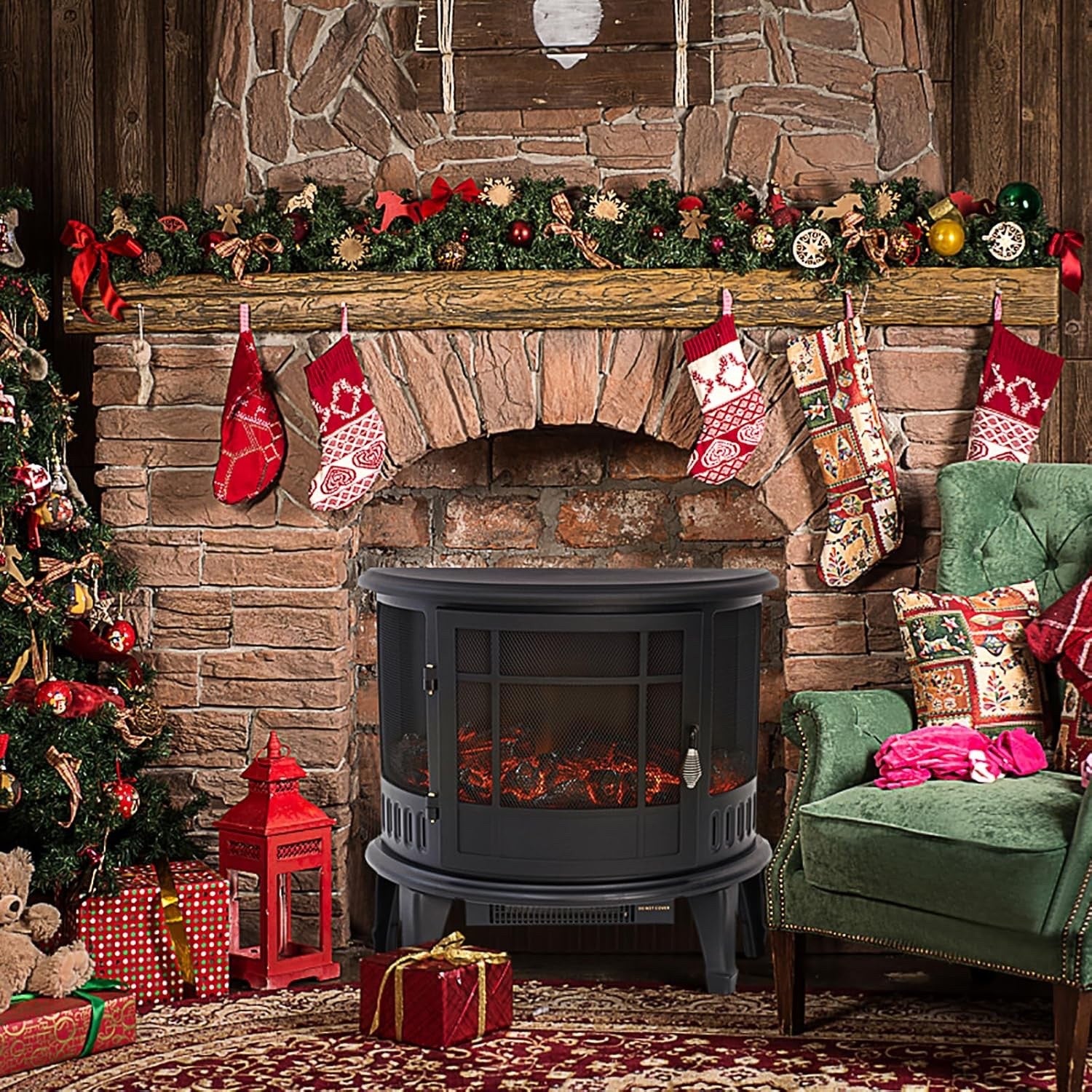 INMOZATA Electric Stove Heater 1800W with LED Log Flame Effect & Thermostat