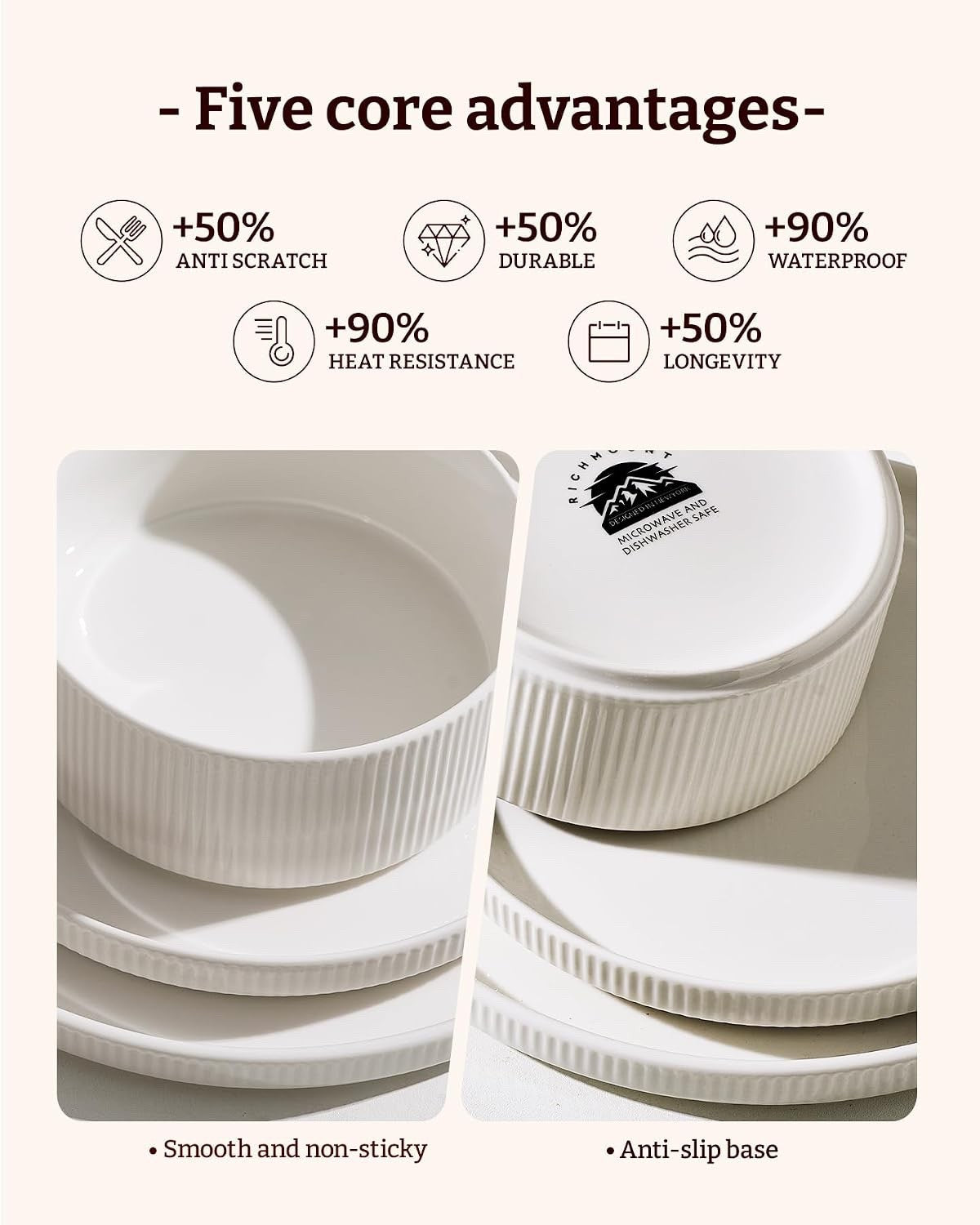 Dinner Plates Bowls Set 18 Piece White Ceramic Dinnerware Dishwasher Safe for 6