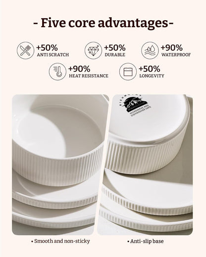 Dinner Plates Bowls Set 18 Piece White Ceramic Dinnerware Dishwasher Safe for 6