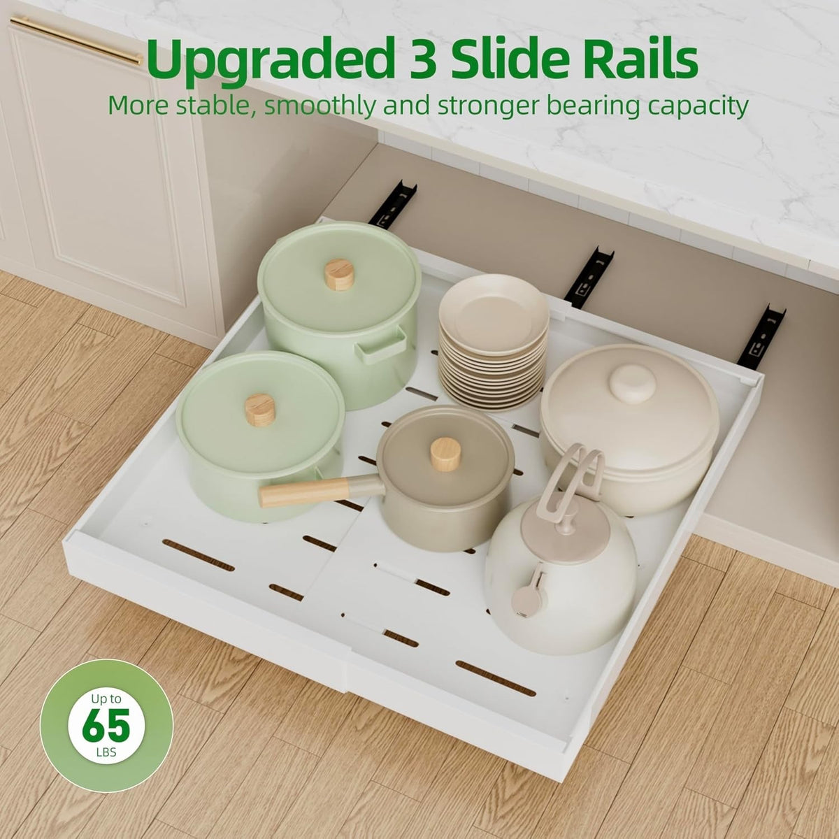 Pull Out Cabinet Organiser Drawers 2 Pack Adjustable Sliding Kitchen Shelves Whi