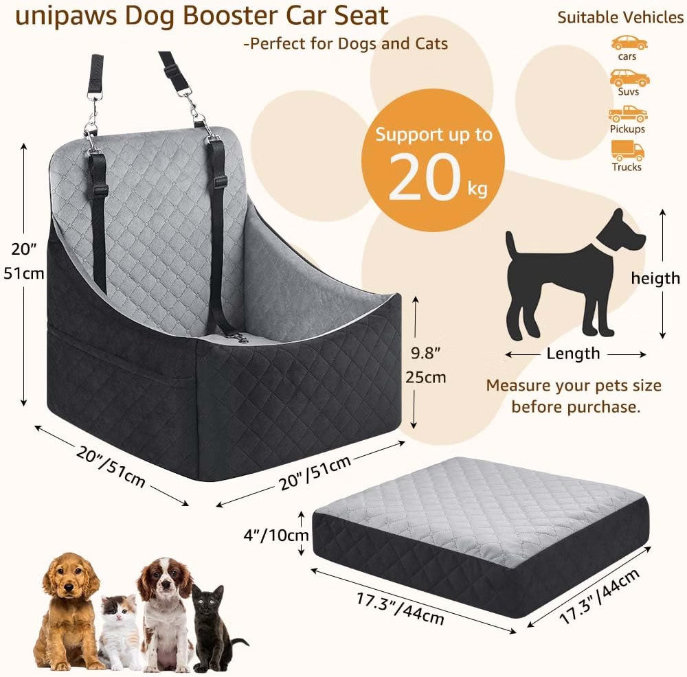 Dog Car Booster Seat Large Medium Washable Backseat Bed Safety Belts Black Grey