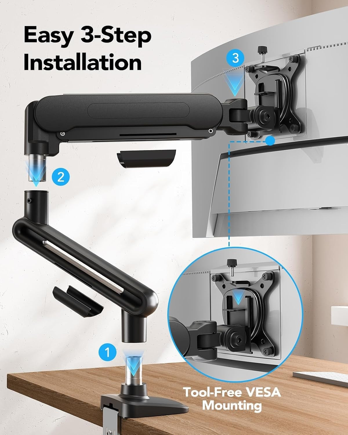 Monitor Arm Desk Mount Ultrawide Single 13-40in Adjustable VESA Black 12kg Heavy