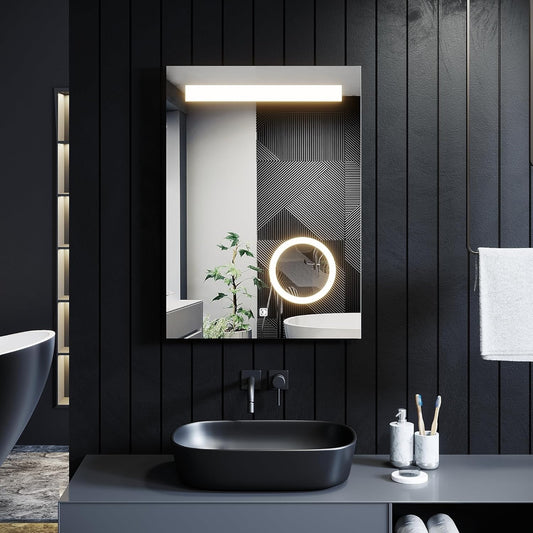 LED Bathroom Mirror 500x700mm Shaver Socket Demister Touch Control