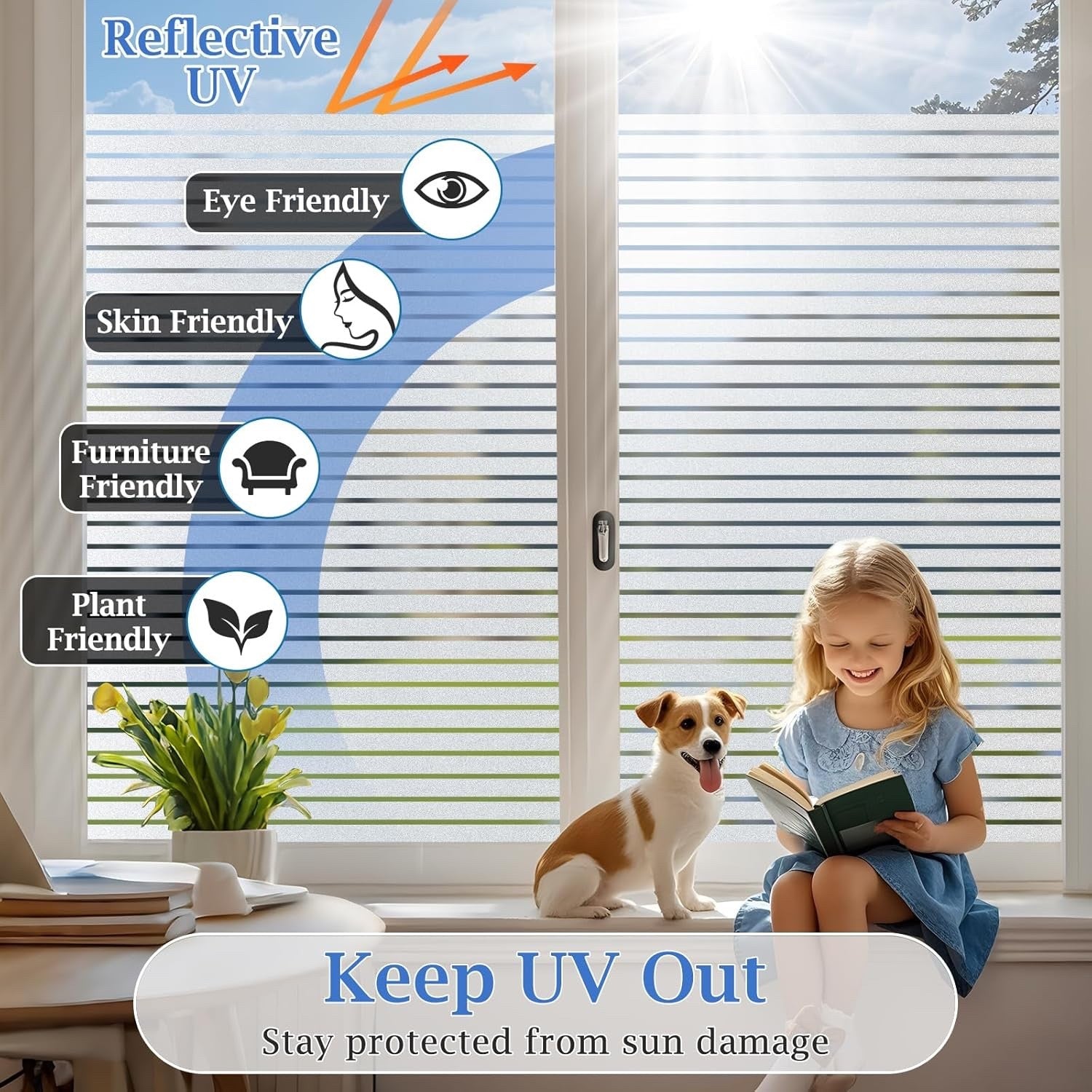 Lifetree Frosted Stripe Window Film Static Cling Privacy UV 90 x 400 cm