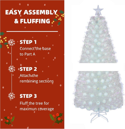 5ft White Fiber Optic Pre Lit Christmas Tree 180 Tips Color Change Star Stand