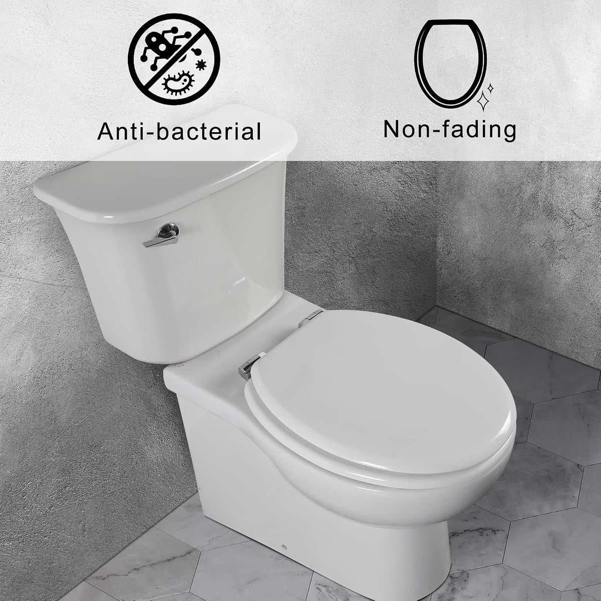 Toilet Seat Wooden Soft Close White Oval 43x37cm Antibacterial Quick Release