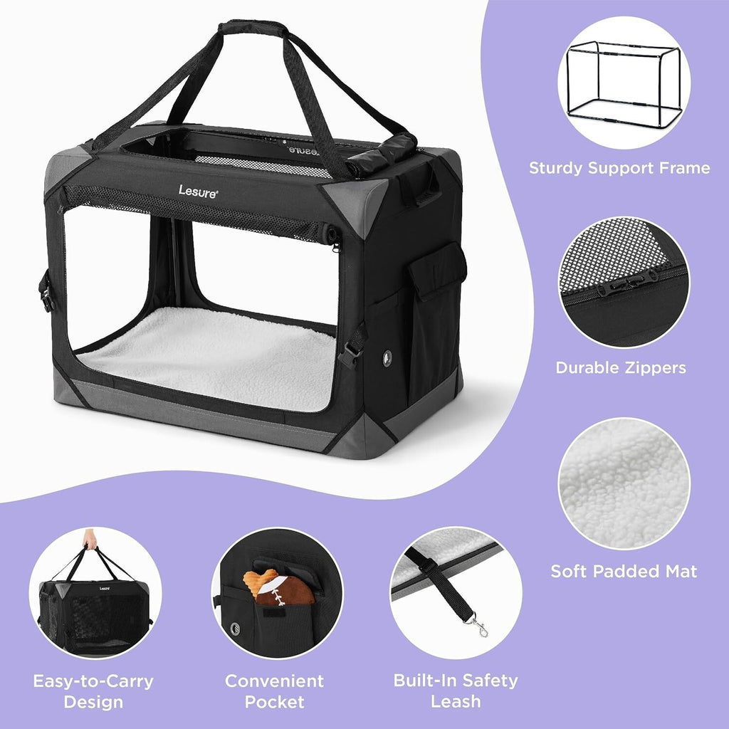 Lesure Dog Travel Crate Medium - Pet Soft Sided Carriers Outdoors 61x40x40 cm
