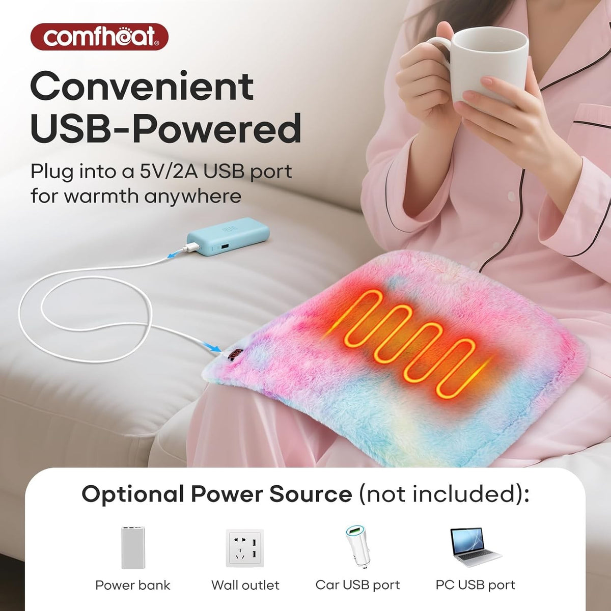 USB Heating Pad 5V Portable Heat Pad 3 Settings Auto Off Travel Camping 16x12
