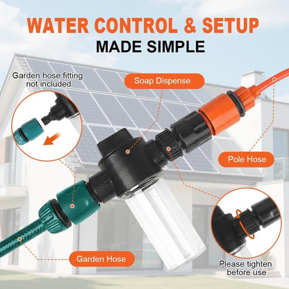 Water Fed Cleaning Pole 20ft Telescopic Solar Panel Window Brush Squeegee Kit
