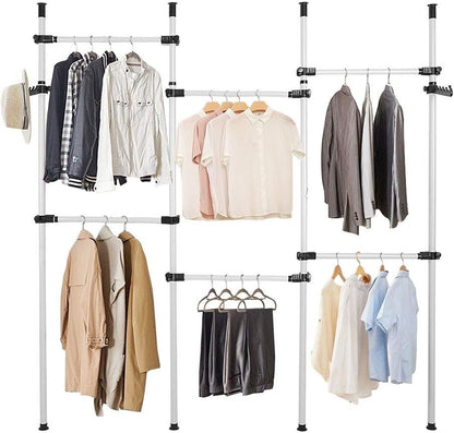 Clothes Rack Heavy Duty 4 Pole 6 Rail Adjustable Steel Garment Wardrobe 60kg
