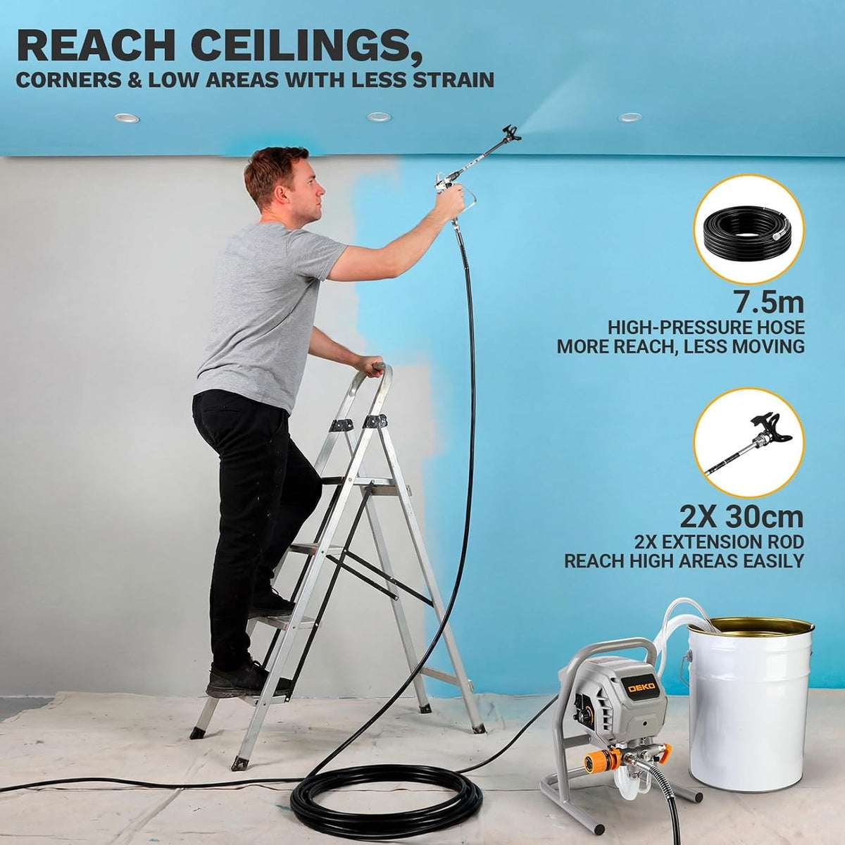 Airless Paint Sprayer Spray Gun 1010W 3000PSI 1.5L/min 7.5m Hose Stand 230V UK