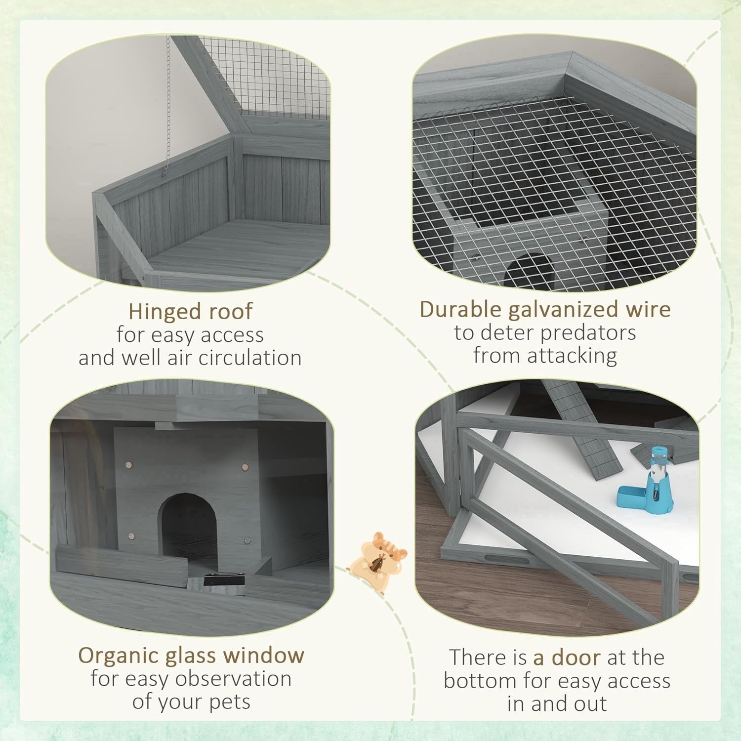 Large Wooden Hamster Cage 3 Tier Small Animal Play House With Tray Bottle Grey