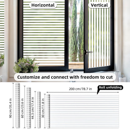 Window Film Privacy Frosted 60x200cm Medium Stripes Static Cling No Glue Glass R