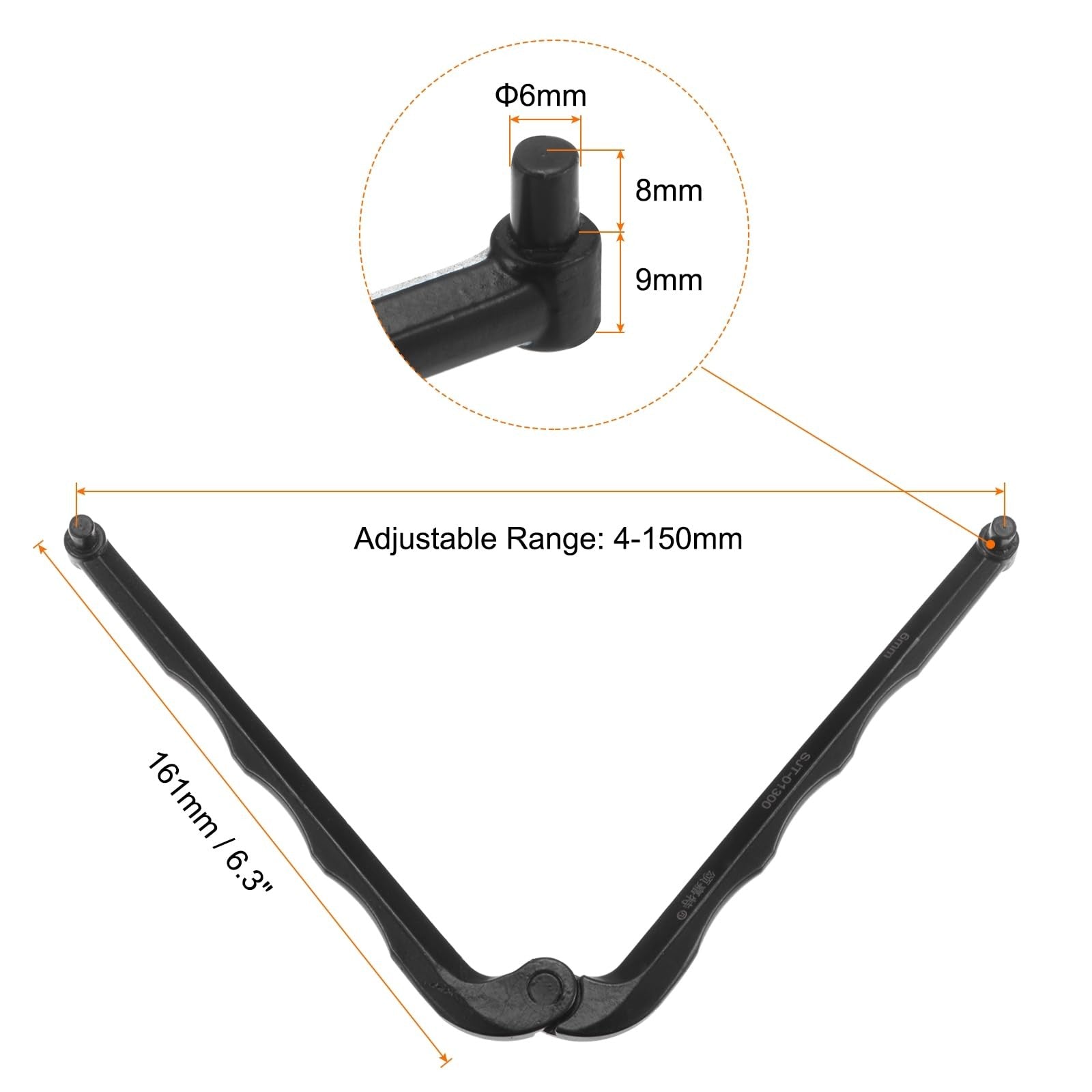 sourcing map Adjustable Face Spanner 6mm Diameter 6-150mm Opening Range