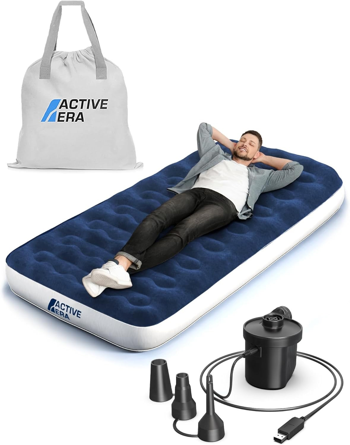Single Camping Air Bed with USB Rechargeable Pump Inflatable Mattress