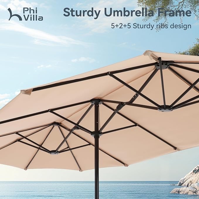 Large Garden Parasol 3.8m Double Patio Umbrella Beige Crank Outdoor Sun Shade