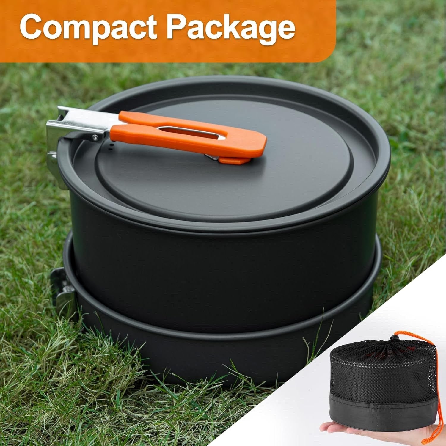 Odoland Camping Cookware Set Pot Pan Kettle with Mesh Bag for Outdoor Cooking