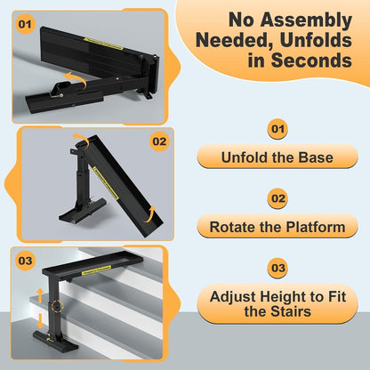 Ladder Leveler Stairs Foldable Extender 11.8-18in 800lb Steel Non-Slip Black