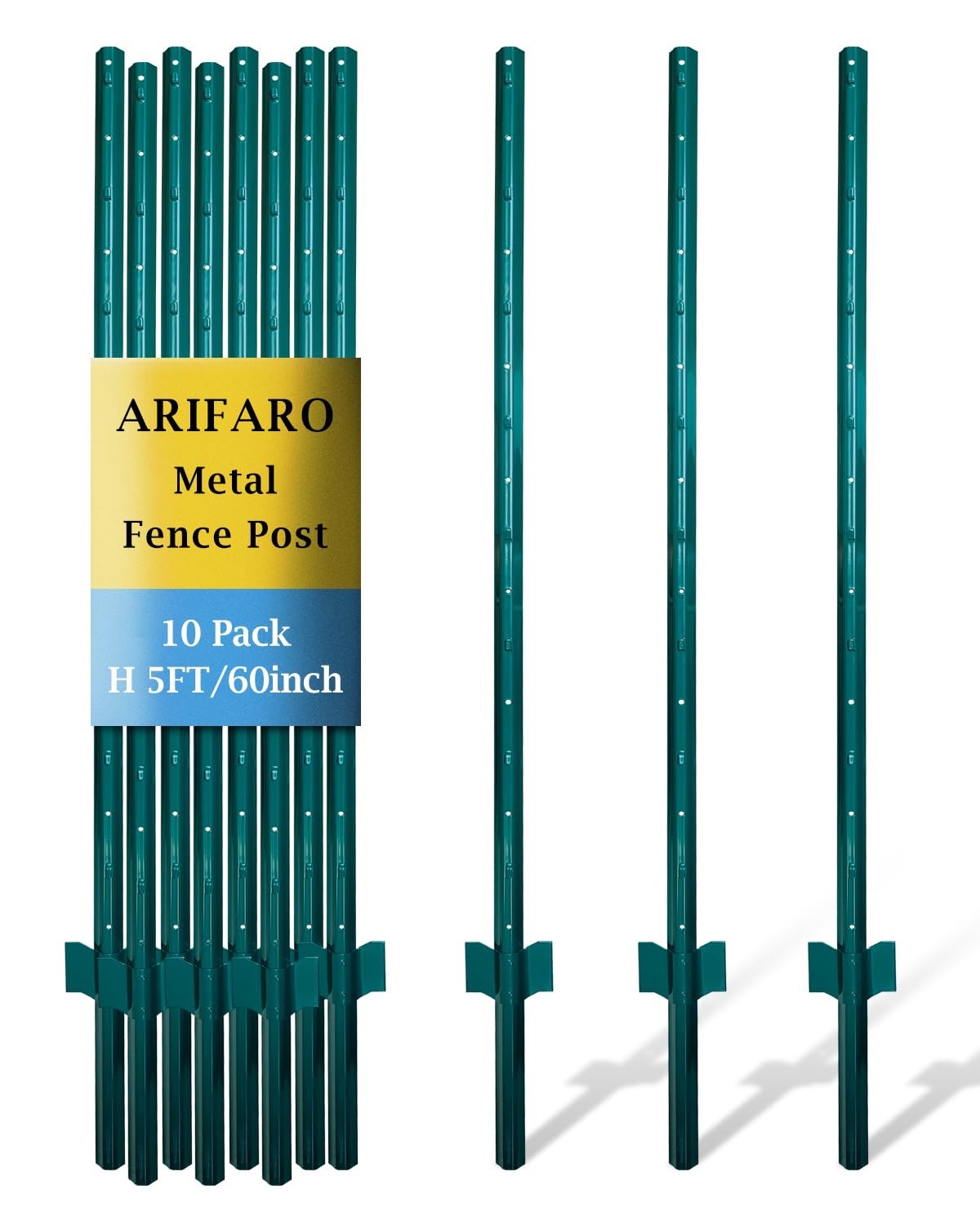 Garden Fence Posts Metal 5ft 152cm Pack 10 Heavy Duty U Posts Wire Fencing Green