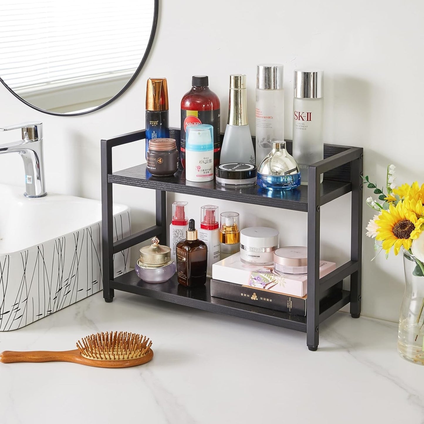 Spice Rack Organizer Countertop 2 Tier Kitchen Storage Shelf Black Industrial