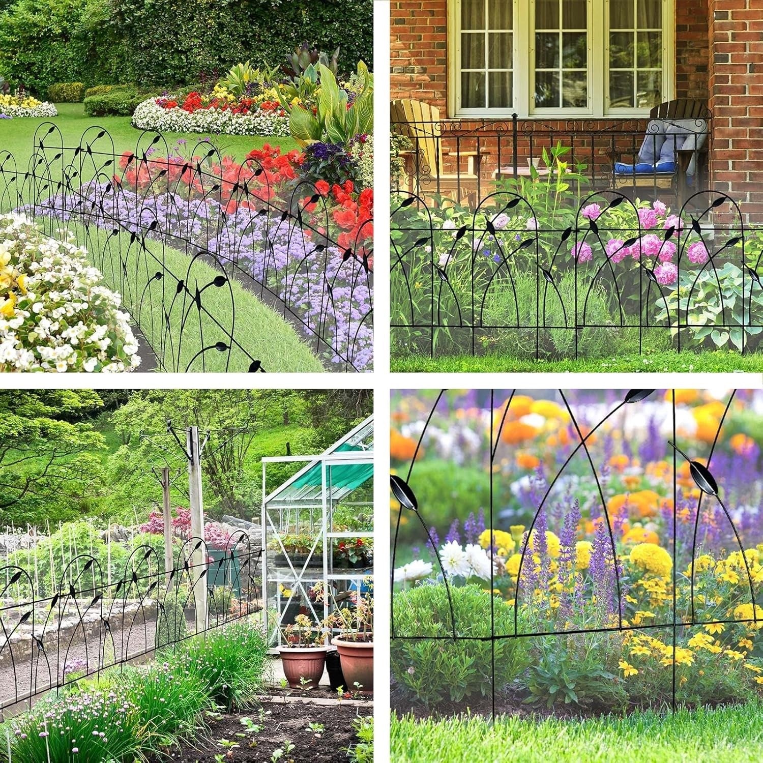 10 Panel Metal Garden Fence 82x50cm No Dig Rustproof Wrought Iron Border