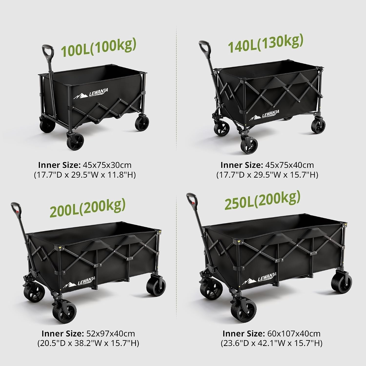 Folding Wagon Cart 100L Heavy Duty Garden Trolley Collapsible Shopping Black
