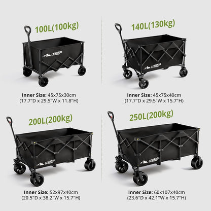 Folding Wagon Cart 100L Heavy Duty Garden Trolley Collapsible Shopping Black