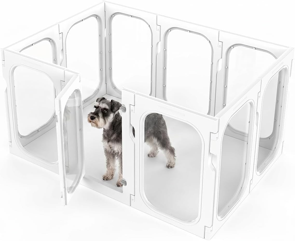 Transparent Puppy Playpen 10 Panel Portable Indoor Outdoor Dog Pen 125x85cm