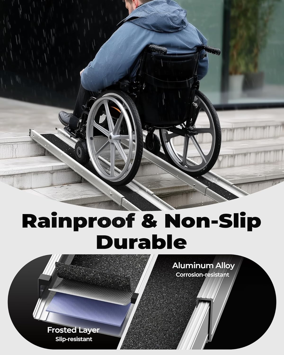 6FT Telescopic Wheelchair Ramp 600LB Aluminum Portable Mobility 2 Pack