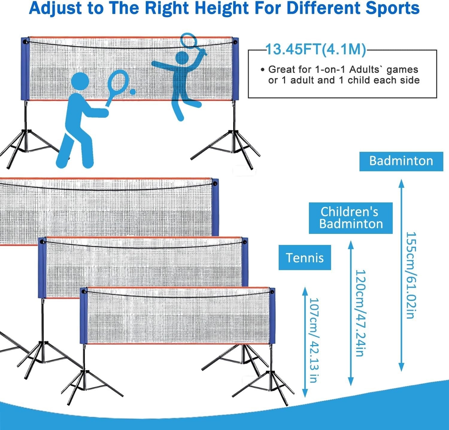 Badminton Net Portable Stand 4.1M Adjustable Height Tennis Volleyball Set Game