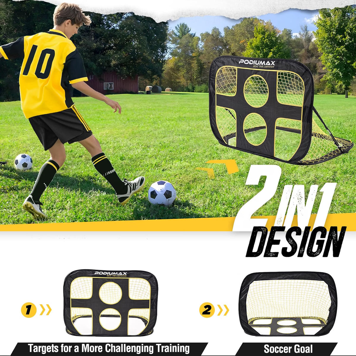Football Goal Pop Up Kids 2-in-1 120x80x80cm Target Net Carry Bag Indoor Outdoor