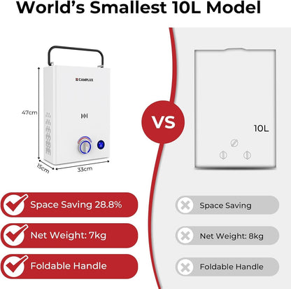Portable Gas Water Heater 10L Camping Shower Propane Butane CAMPLUX F10 20kW