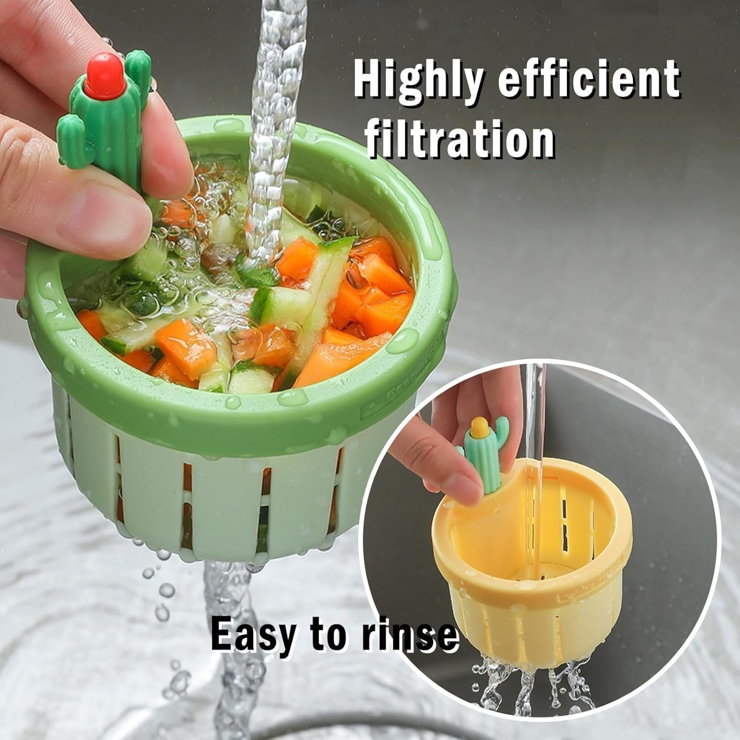 Cactus Kitchen Sink Drain Strainer Press Automatic Dumping Basket Lime Green