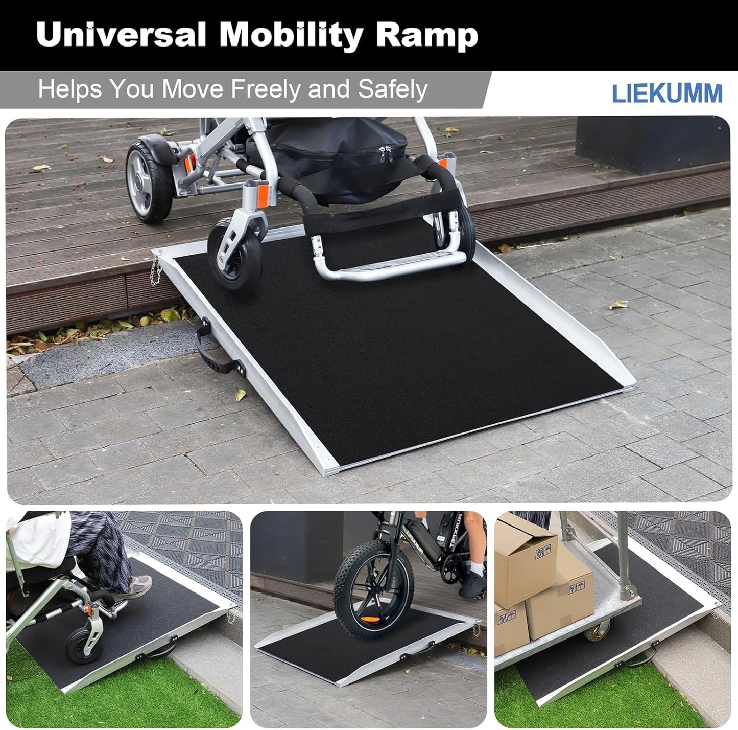91cm Portable Wheelchair Ramp Aluminium Non Slip 300kg Threshold Door Ramp