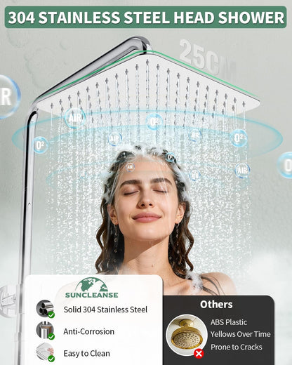 Rain Shower System 25x25cm Square Head Handset Adjustable Rail 75-110cm Chrome