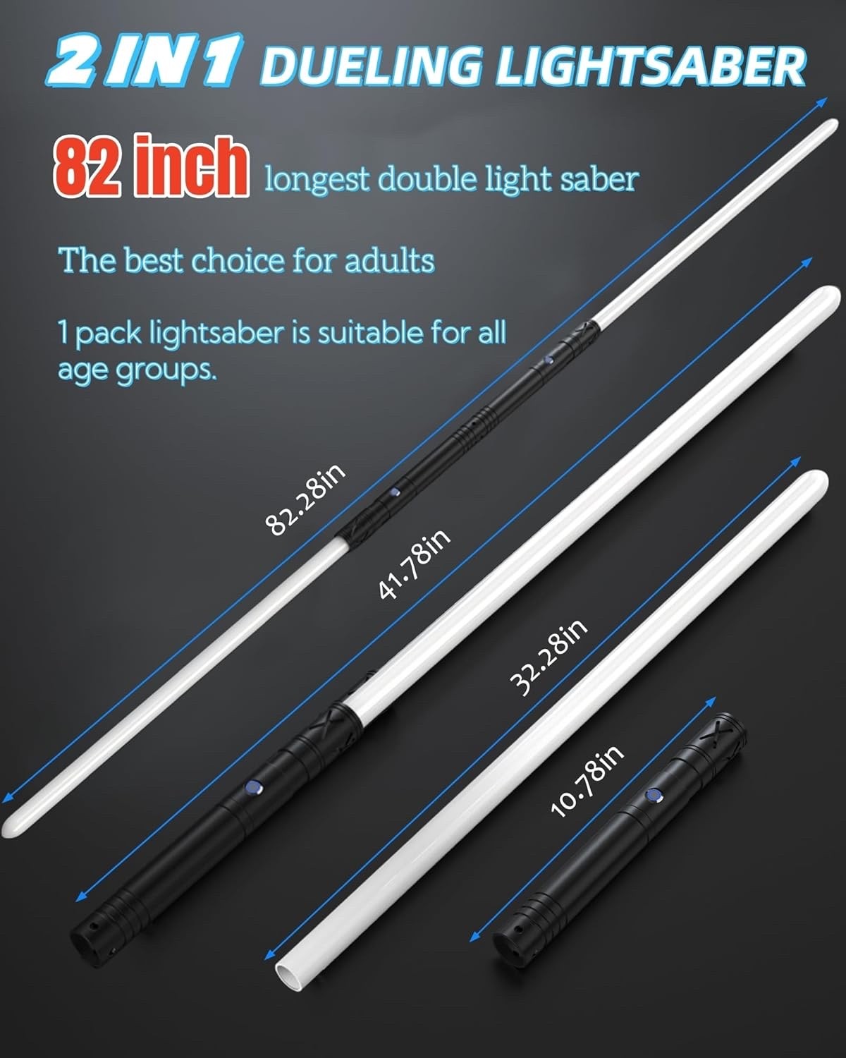 Dueling Lightsaber 2 Pack RGB Metal Saber 41in 12 Colors Sound 2in1 Double