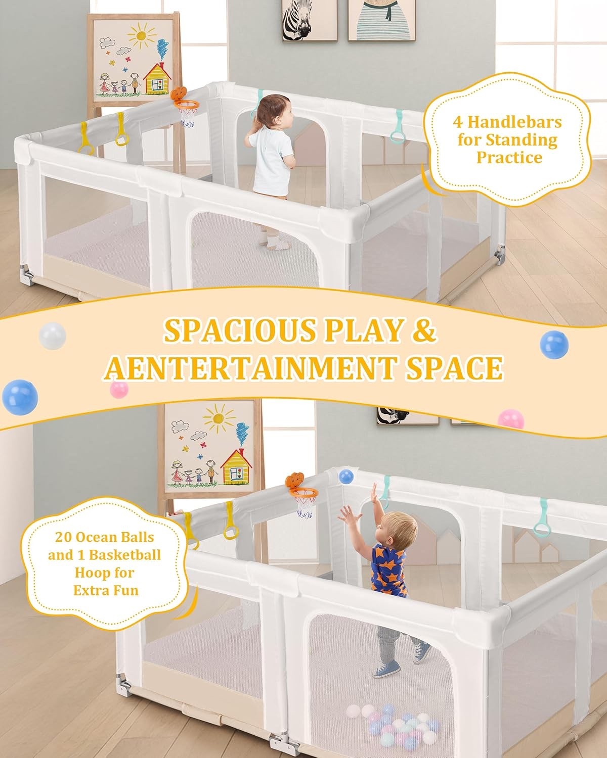 Baby Playpen Play Yard Foldable Large 180x150cm Toddler Safety Pen Hoop Bag